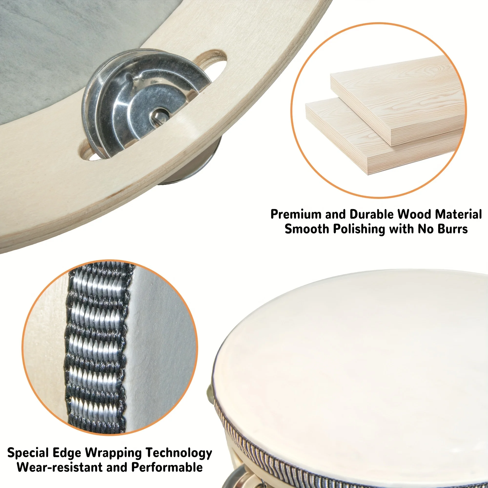 1/3pcs Wooden Tambourine 6/8/10inch Handheld Drum Bell Percussion Music Education Instrument Gift for Weddings Game Church Party - view 6