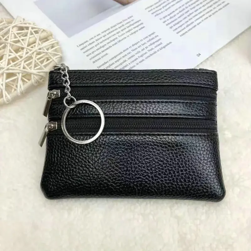 Cartera de cuero para mujer, monedero, tarjetero, bolsillo individual con doble cremallera, bolso para mujer, cartera con cremallera negra a la moda con múltiples tarjetas