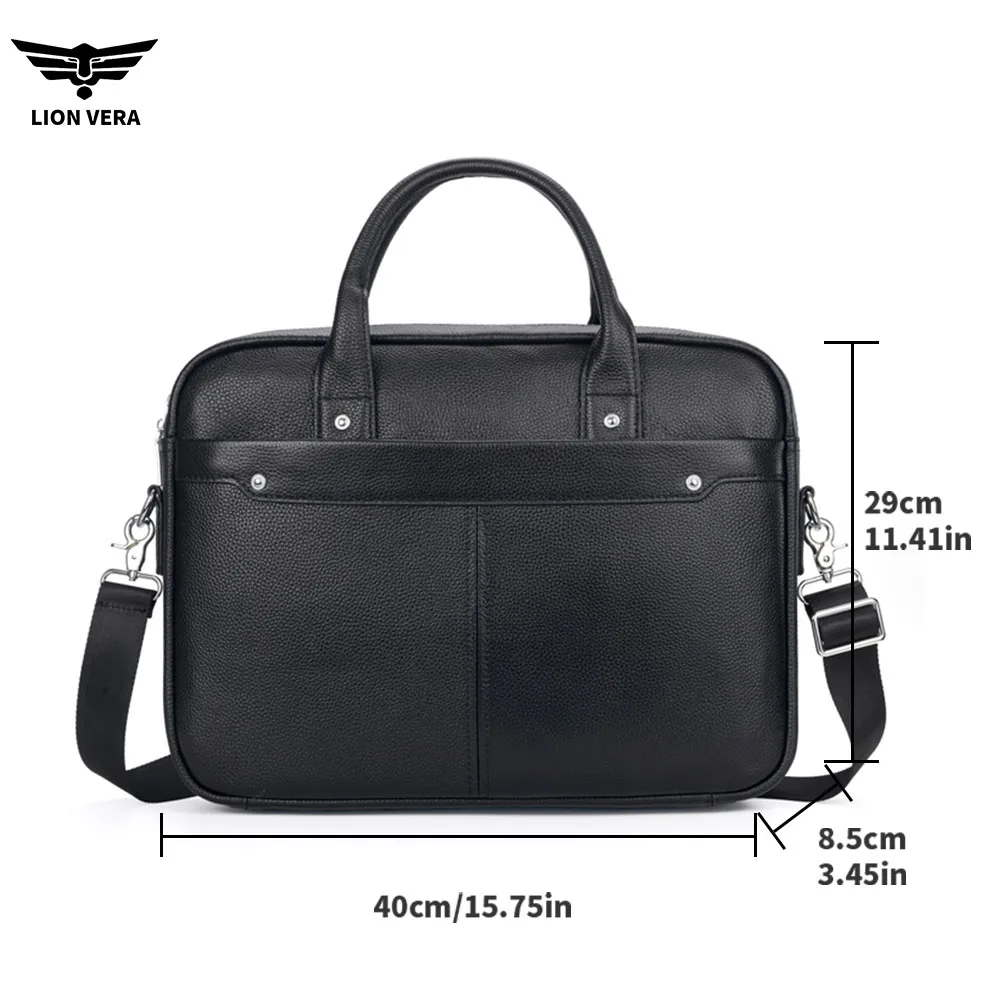 LION VERA Men's Business Commuting Bag Large Capacity Shoulder Crossbody Genuine Leather Zipper Laptop Portable Travel Briefcase