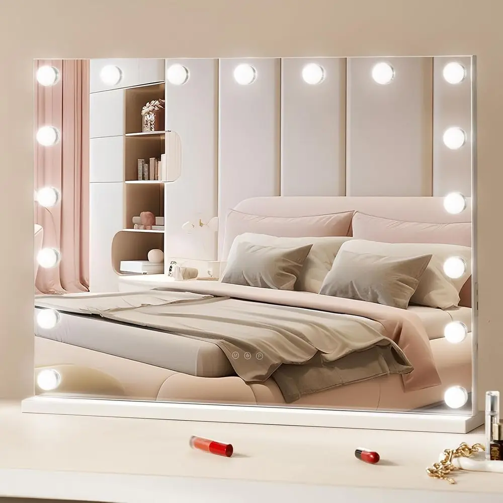 

Vanity Mirror with Lights, 17 Dimmable Bulbs &3 Color Lighting es, Makeup Mirror w/Detachable 5X Magniication,USB Port, Smart To
