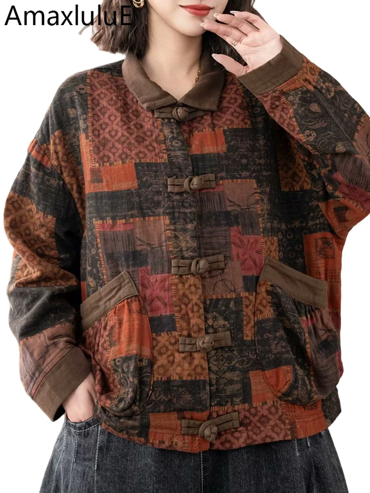 

Amax luluE 2025 Winter Chinese Fashion Cotton Coats Women Vintage Loose Casual Floral Jackets Ladies Elegant Luxury Punk Clothes