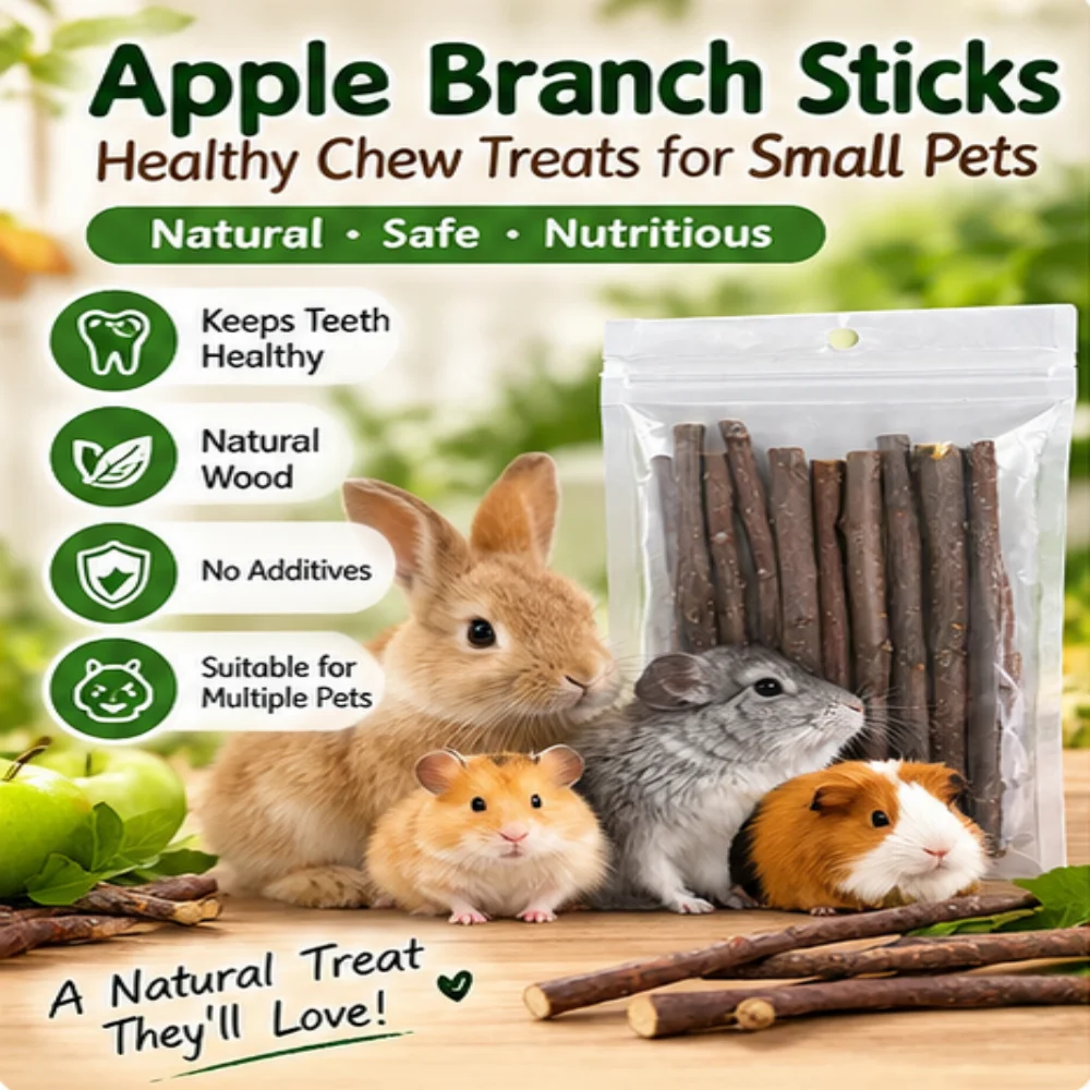 Natural Apple Branch Chew Sticks for Small Pets Wooden Chew Toy for Rabbits Hamsters Guinea Pigs Birds Dental Care
