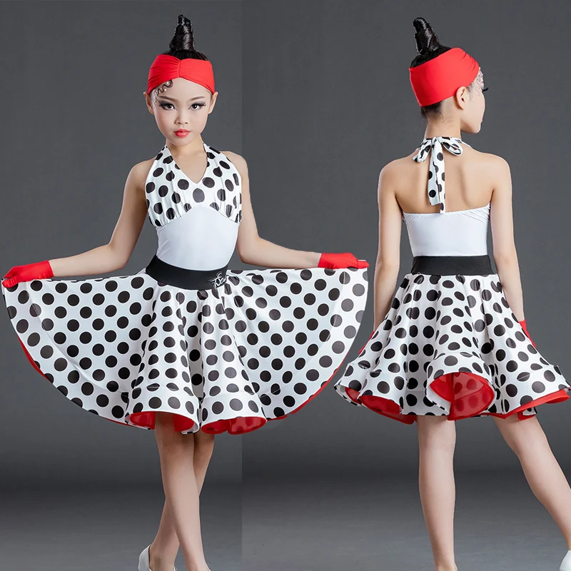 Children's Latin Dance Costumes Girls'polka Dot Performance Costumes Professional Sets Dance Performance Costumes Large Skirts