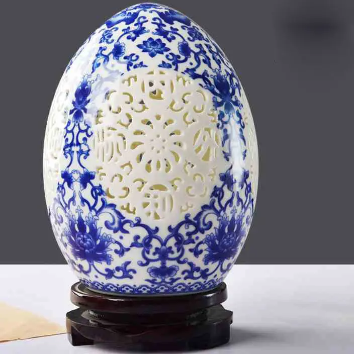 Exquisite Chinese Blue And White Porcelain Egg Shape Openwork Ornament