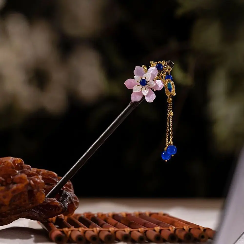 Disk Hair Hanfu For Ladies For Women Tassel Hair Accessories Flower Hair Sticks Chinese Style Hairpin Wooden Hair Fork