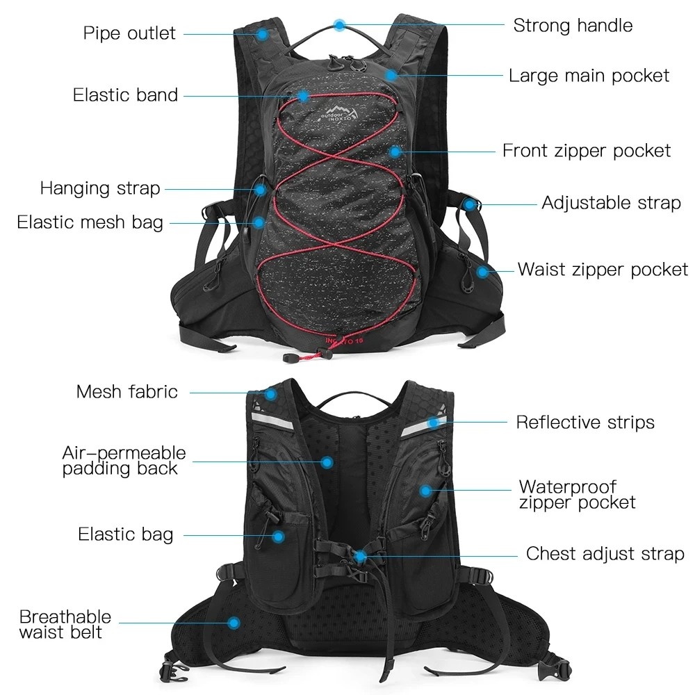 Mochila de corrida ao ar livre ultraleve para homens e mulheres, colete esportivo respirável, saco de equitação, saco de bicicleta, 12L