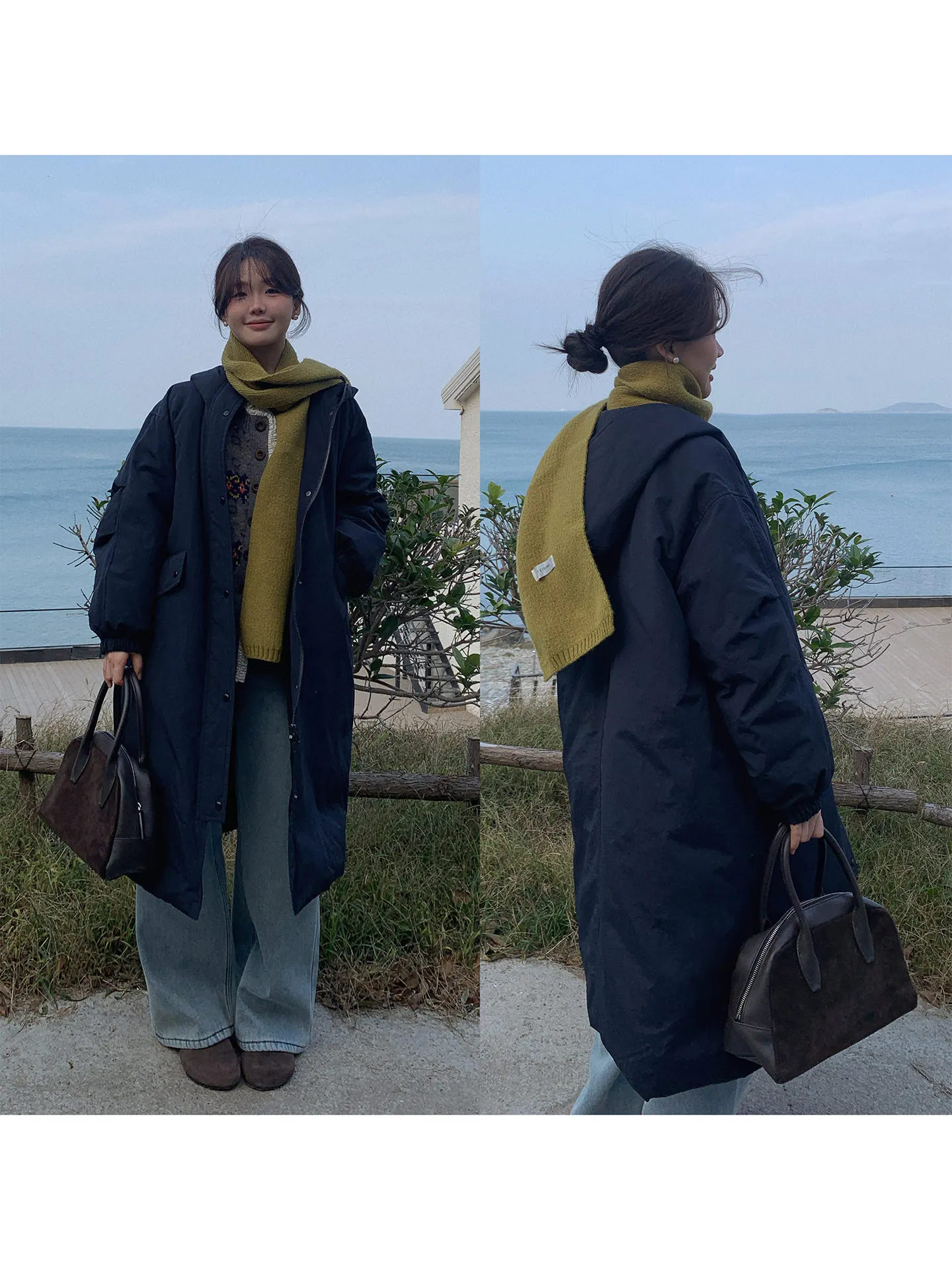 

Теплая белая пуховая куртка с капюшоном, длинное пуховое пальто для женщин, модное, в стиле рабочей одежды, темно-синее, от Lang, маленький размер