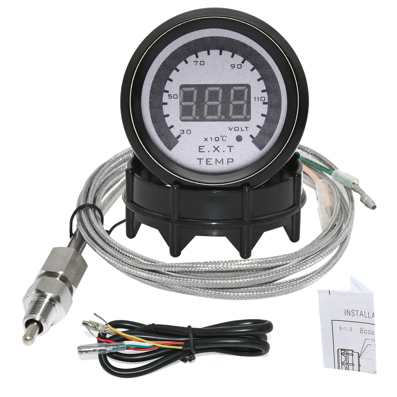 AD 52MM Exhaust Gas Temp Gauge Digital LED EXT + Voltmeter Voltage air fuel Auto Car Styling EGT Temperature Gauge Car Meter