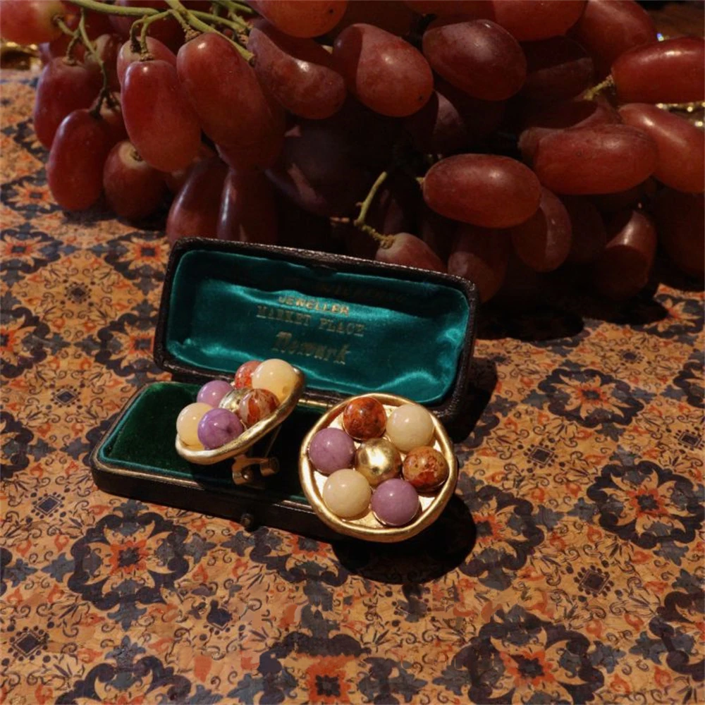 Vintage jewelry fashion Classic Luxury style Round turquoise with Bohemian women's accessories Stud earrings or rings