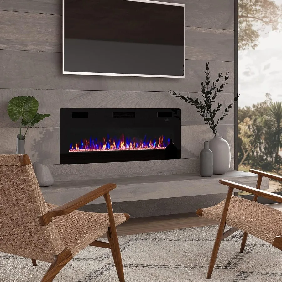 42 inch UltraThin Silence Linear Electric Fireplace Recessed Wall Mounted Fireplace Designed for 2 x 4 and 2 x 6 Stud Walls Off