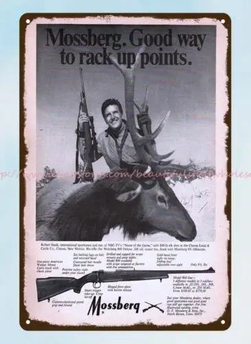 tin garage 1970 firearm rifle MOSSBERG Line Robert Stack hunting metal tin sign