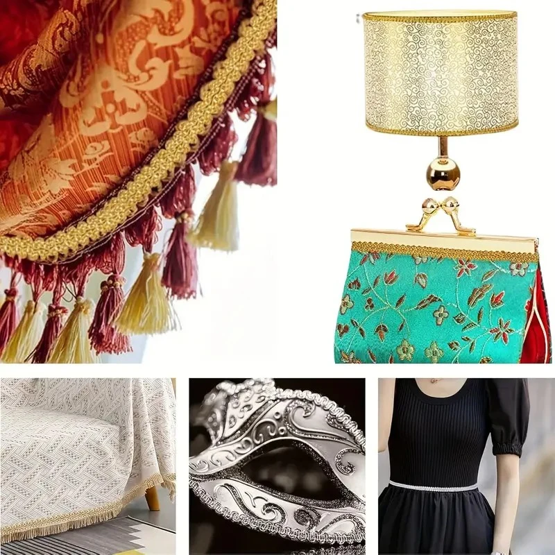 5 Yards Goldfaden-Stickerei-Spitzenstoff mit Wellenmuster für Festtagskleidung, Weihnachtsaccessoires, Näharbeiten und Reparaturen – Detail 1