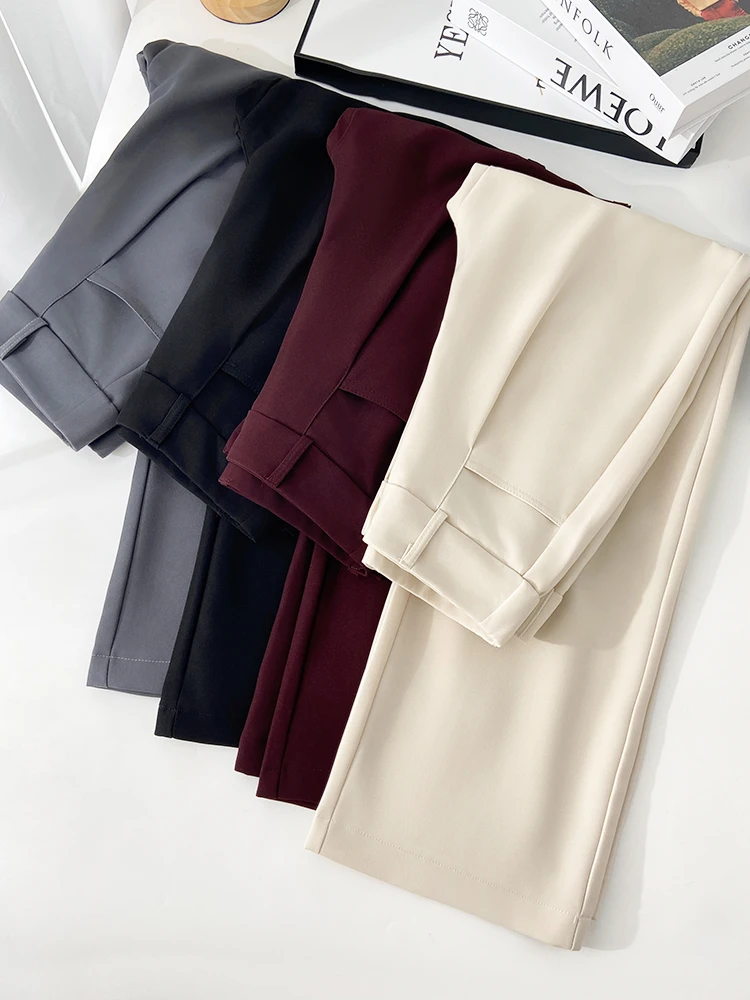 

High Waist Wide Leg Suit Pants Women's Narrow Sle Casual Straight Cut Trousers Spring Autumn Versatile Drapey Comfortable