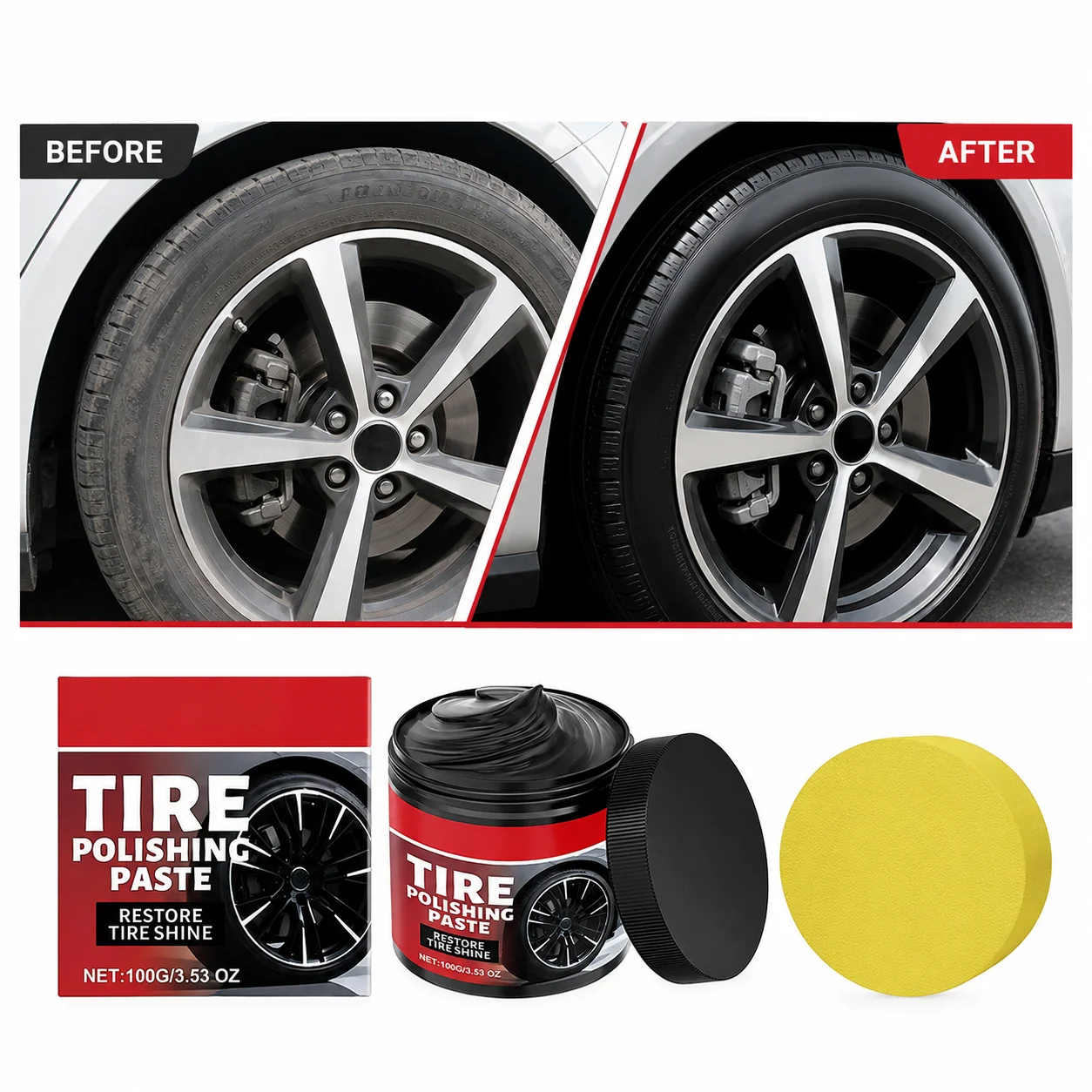 

Car Tire Refurbishing Paste Tire Shine Polish Cream Long Lasting Protection Anti Aging Care for Rubber Wheel Maintenance