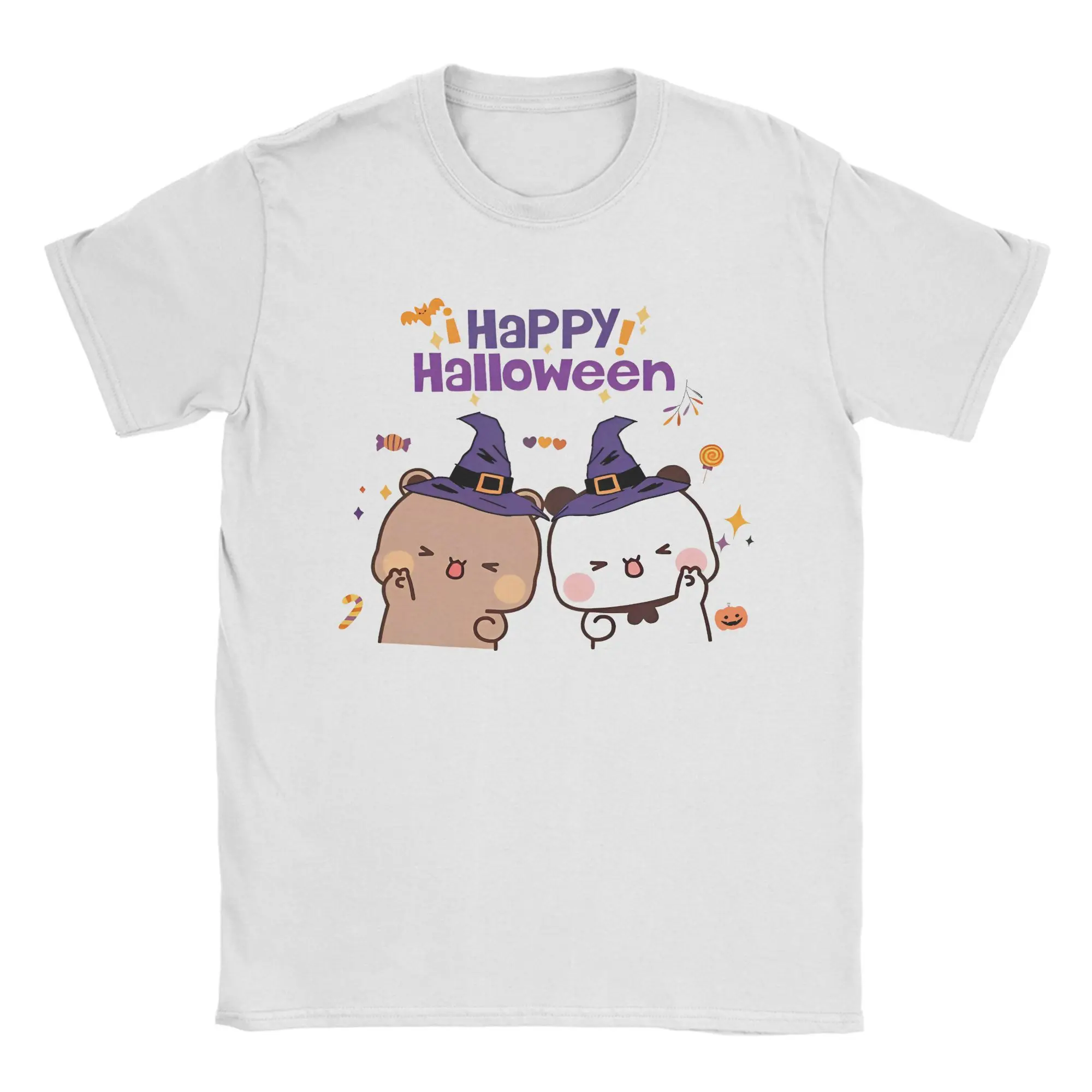 

BuBu Panda and DuDu Bear Halloween Celebration T Shirts Pure Cotton Funny T-Shirt Round Collar Tee Shirt Short Sleeve Clothing
