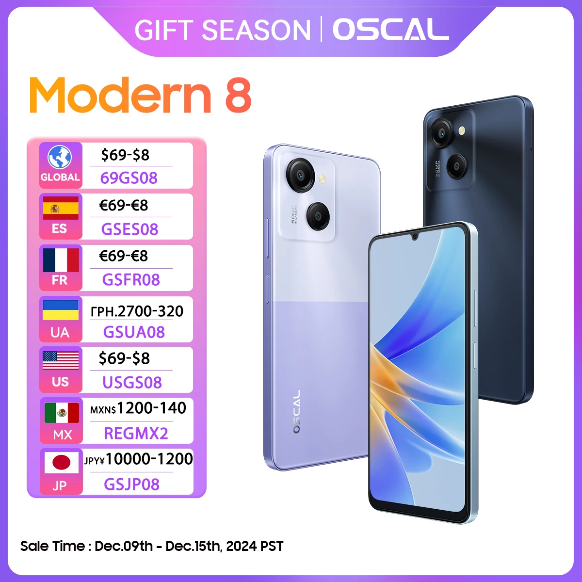 OSCAL MODERNO 8 Smartphone Display da 6,75 pollici Octa Core 128 GB/256 GB Fotocamera da 50 MP Telefono cellulare Batteria da 6000 mAh 18 W Ricarica