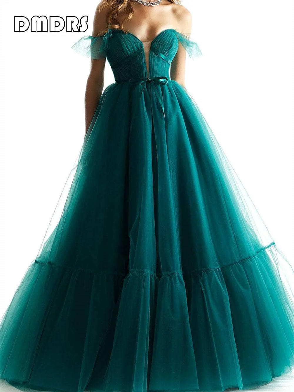 Peacock Tulle Dress For Formal Occasion Off The Shoulder A Line Prom Dresses Long Evening Dresses Party Gown Custom Made