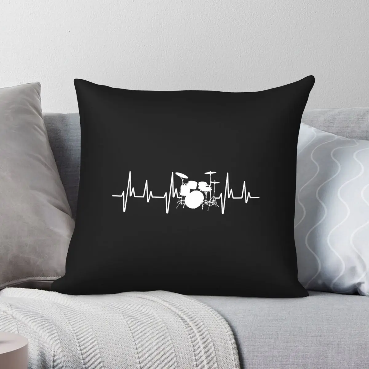 Heartbeat Drummers Drums Ekg Pillowcase Polyester Linen Velvet Printed Zip Decor Throw Pillow Case Sofa Cushion Cover