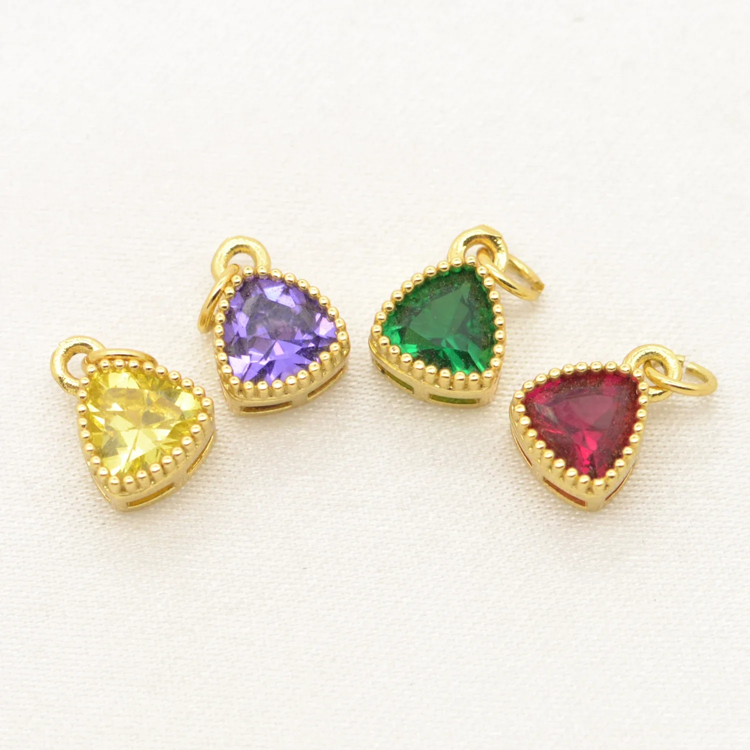 20 Pcs Triangular Color Zircon Pendant for Handmade Diy Jewelry Accessories Bracelet Necklace Earring Material Gold Rim Charm