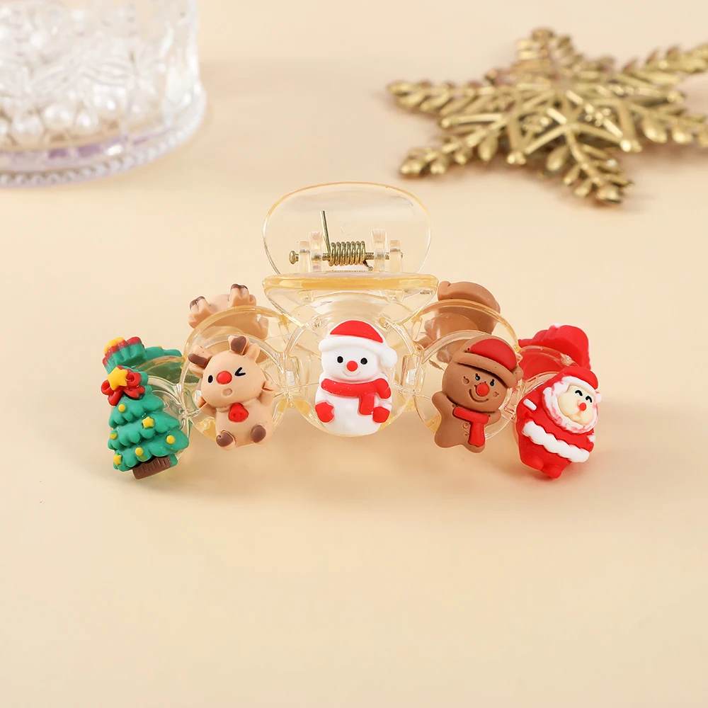 AWAYTR Christmas Transparent Acrylic Hair Clip New Cute Large Hair Claw Barrettes Santa Claus Hairpin Hair Accessories Headwear