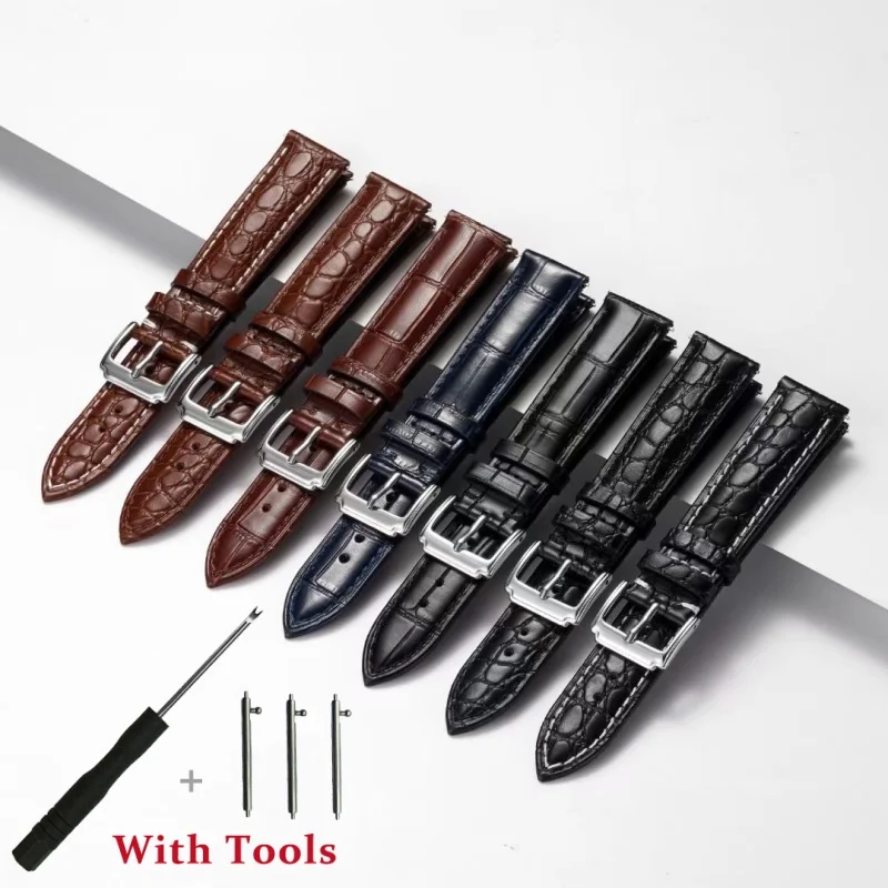 

18mm 19mm 20mm 21mm 22mm High Quality Double-sided Crocodile Leather Watch Strap Metal Pin Buckle Watch Bracelet Accessories