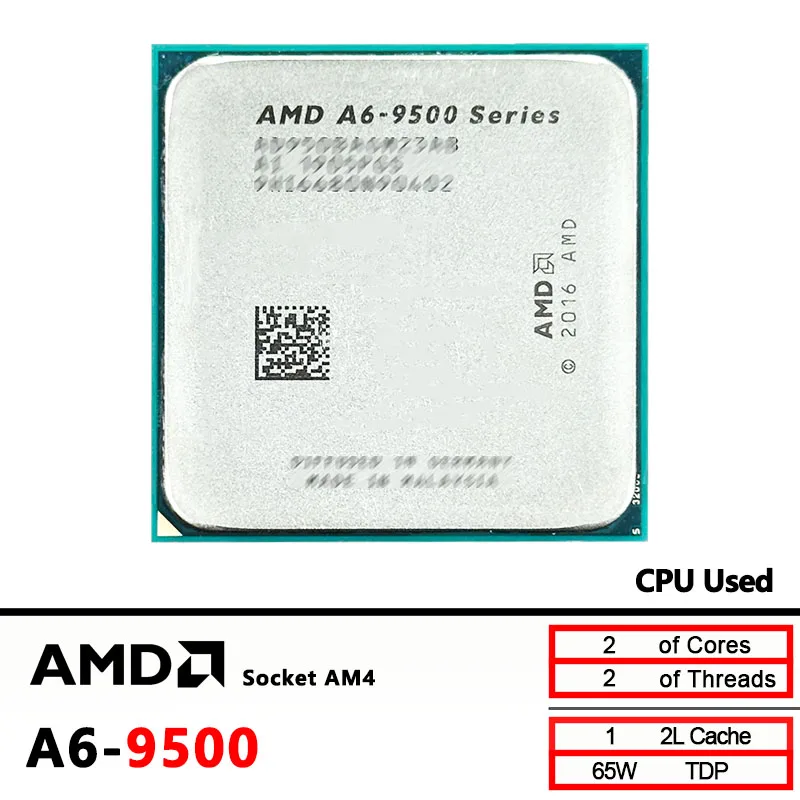 AMD Used A6-Series A6-9500 A6 9500 A6 9500B 3.5 GHz Dual-Core CPU AD9500AGM23AB/ AD950BAGM23AB Socket AM4