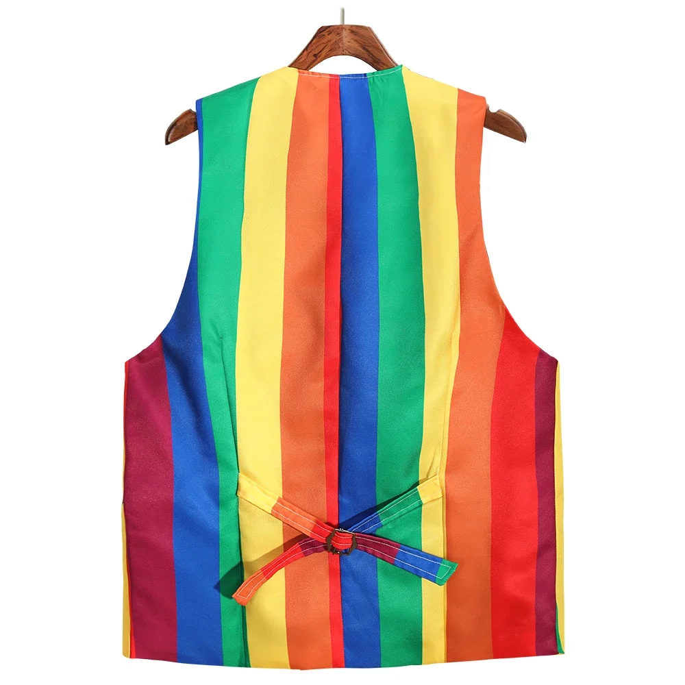 Mens Sleeveless Suit Vests Fashion Rainbow Striped Print Buttons Blazer Waistcoat Male Plus Size Formal Business Jacket Vest 4XL