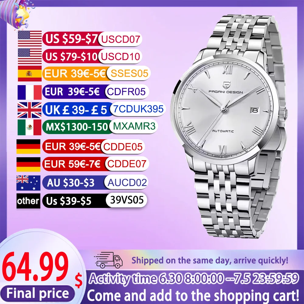 

2025 PAGANI DESIGN New Luxury Men Mechanical Watches Top Brand Sapphire Glass NH35 10Bar Waterproof Automatic Watch for Men