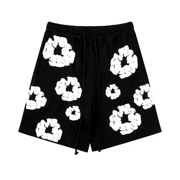 American Fashion Brand Cotton Foam Printed Shorts For Couples Unisex Loose Oversized Summer Women Casual Half Pants