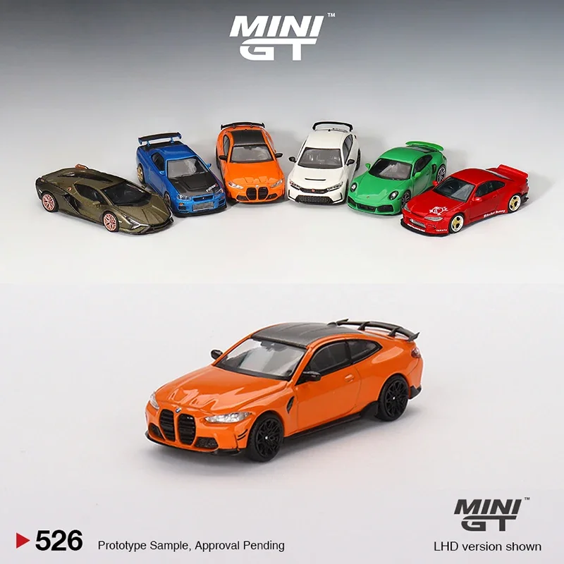 

Модель автомобиля MINI GT 1:64, модель автомобиля M4 Performance (G82), литой под давлением автомобиль #526 LHD Fire Orange
