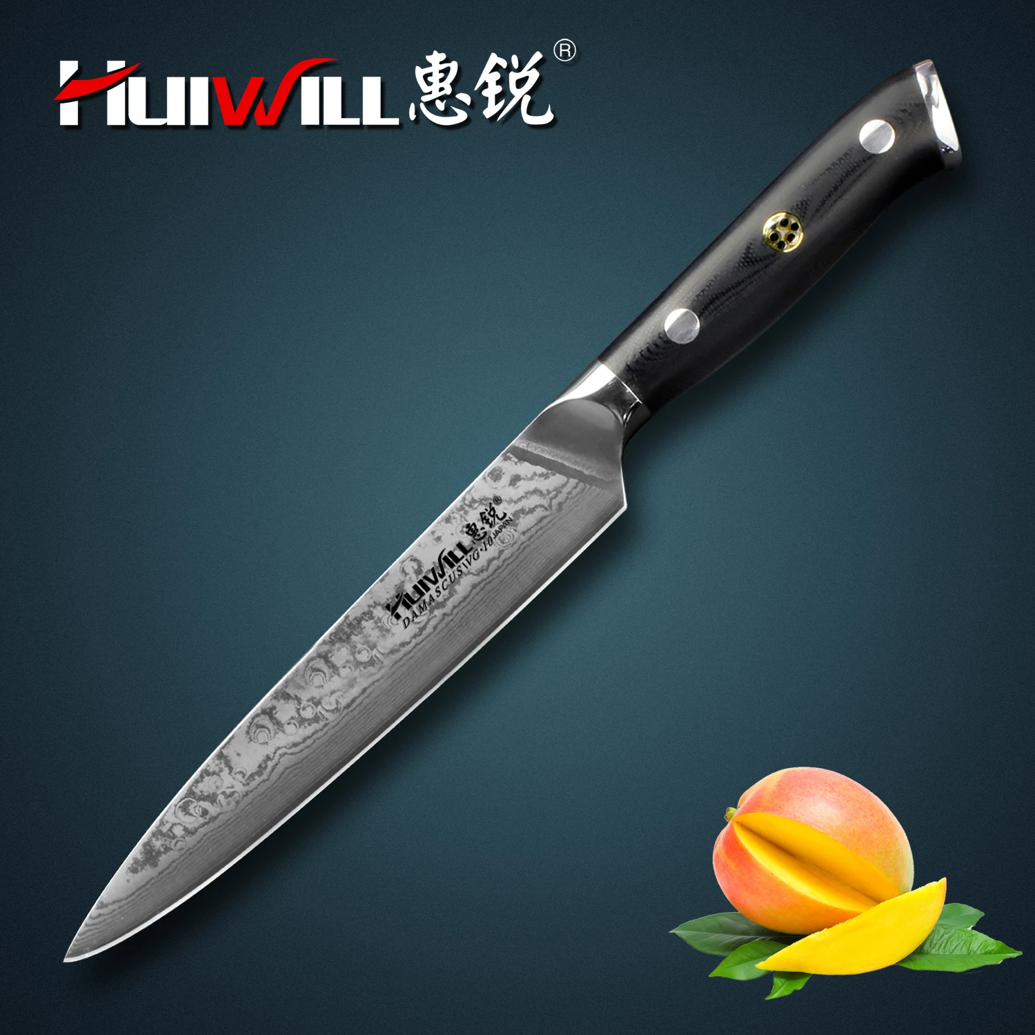 Huiwill damascus 6“”utility knife Japanese VG10 Damascus steel kitchen Utility/Universal knife with forged Mosai Rivets