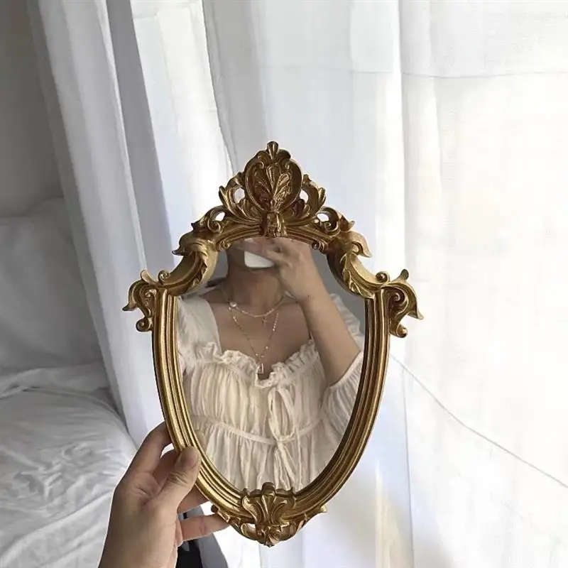 

Handheld Vintage Decor Mirror Small Girls Free Shipping Korean Style Mirror Vanity Funky Maiden Hallway Espejos Household Goods