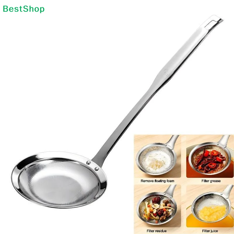 ♬316 Stainless Steel Fat Skimmer Spoon Fine Mesh Grease Foam Removing Oil Dregs Fishing Percolator Fried Food Net Strainer