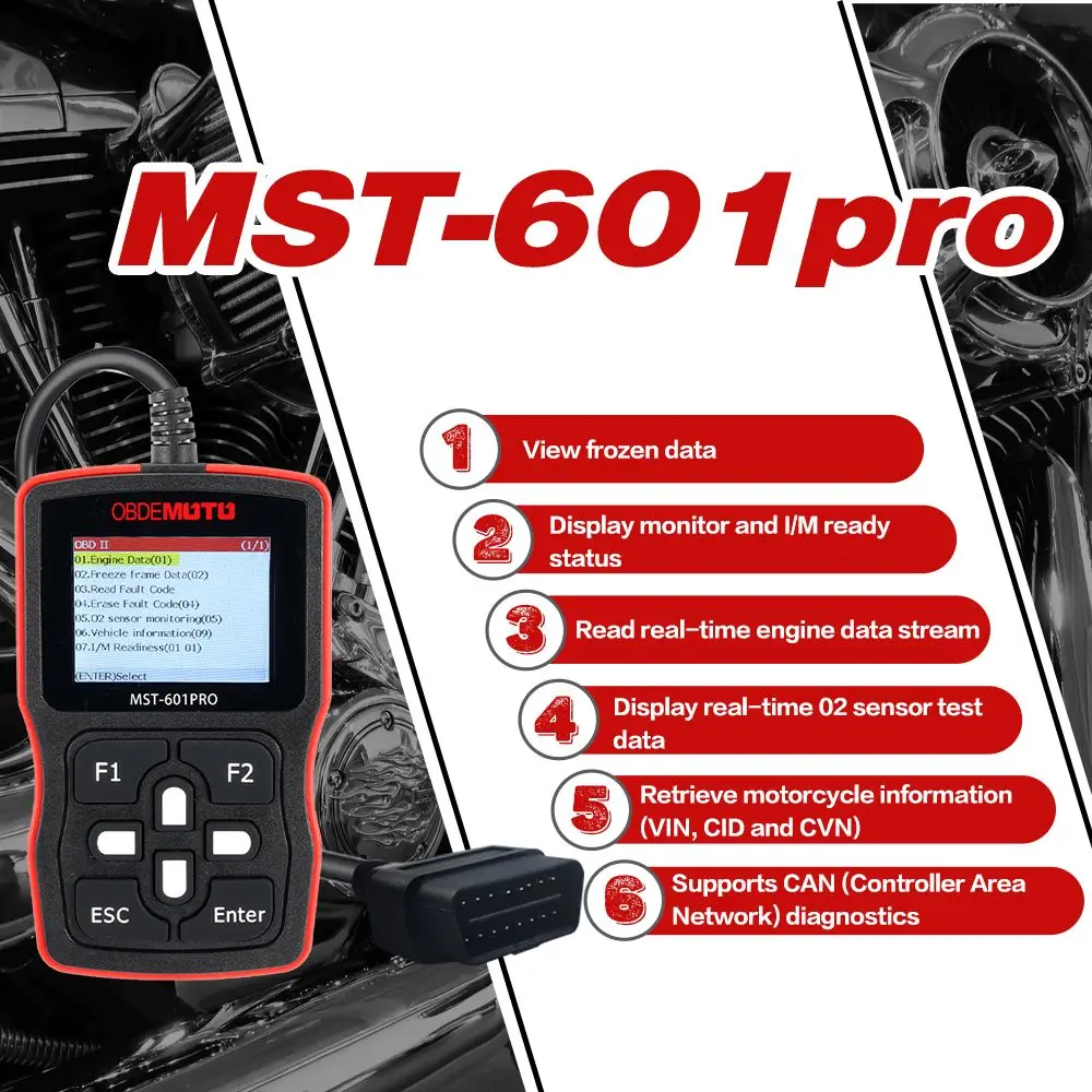 New Universal OBD2 Scanner MST601PRO Plus Support All OBD2 Protocols Cars and New Motorcycles for H-ONDA S-UZUKI Y-AMAHA