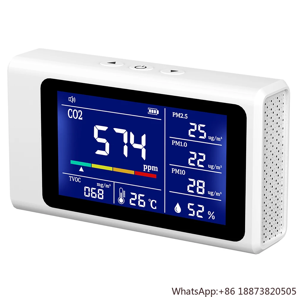 

Real-time Monitoring and Alarm 7-in-1 Air Quality Measure CO2 PM2.5 PM1.0 PM10 TVOC Temperature Humidity Detector Teste