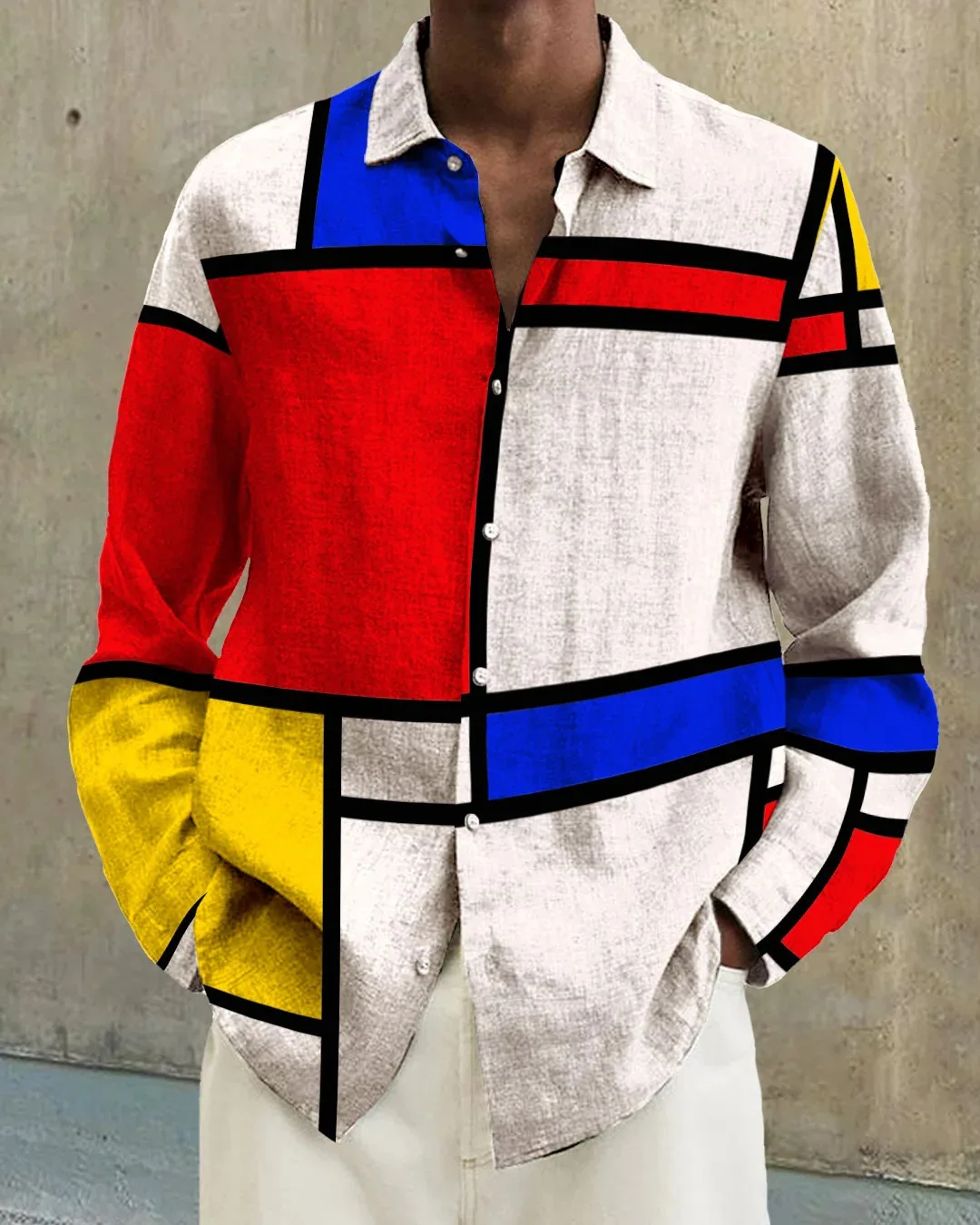 

2024 Spring Autumn Europe and the United States New Men's Geometric 3D Printed Long-sleeved Shirt Men's Pullover
