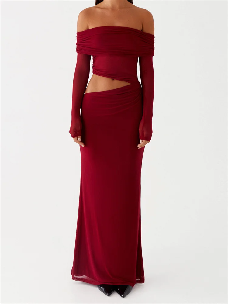 CHRONSTYLE – robe sans bretelles pour femmes, épaules dénudées, Slim, froncée, couleur unie, manches longues, dos nu, maille, robe de soirée, Club, 2025