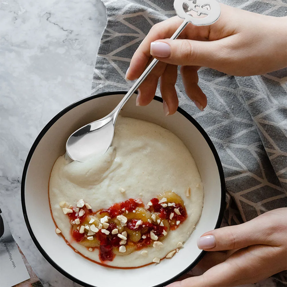 

2pcs Stainless Steel Pumpkin Head Spoons Material Versatile Use Halloween Coffee Dessert Tea Party Bulk Small Silver