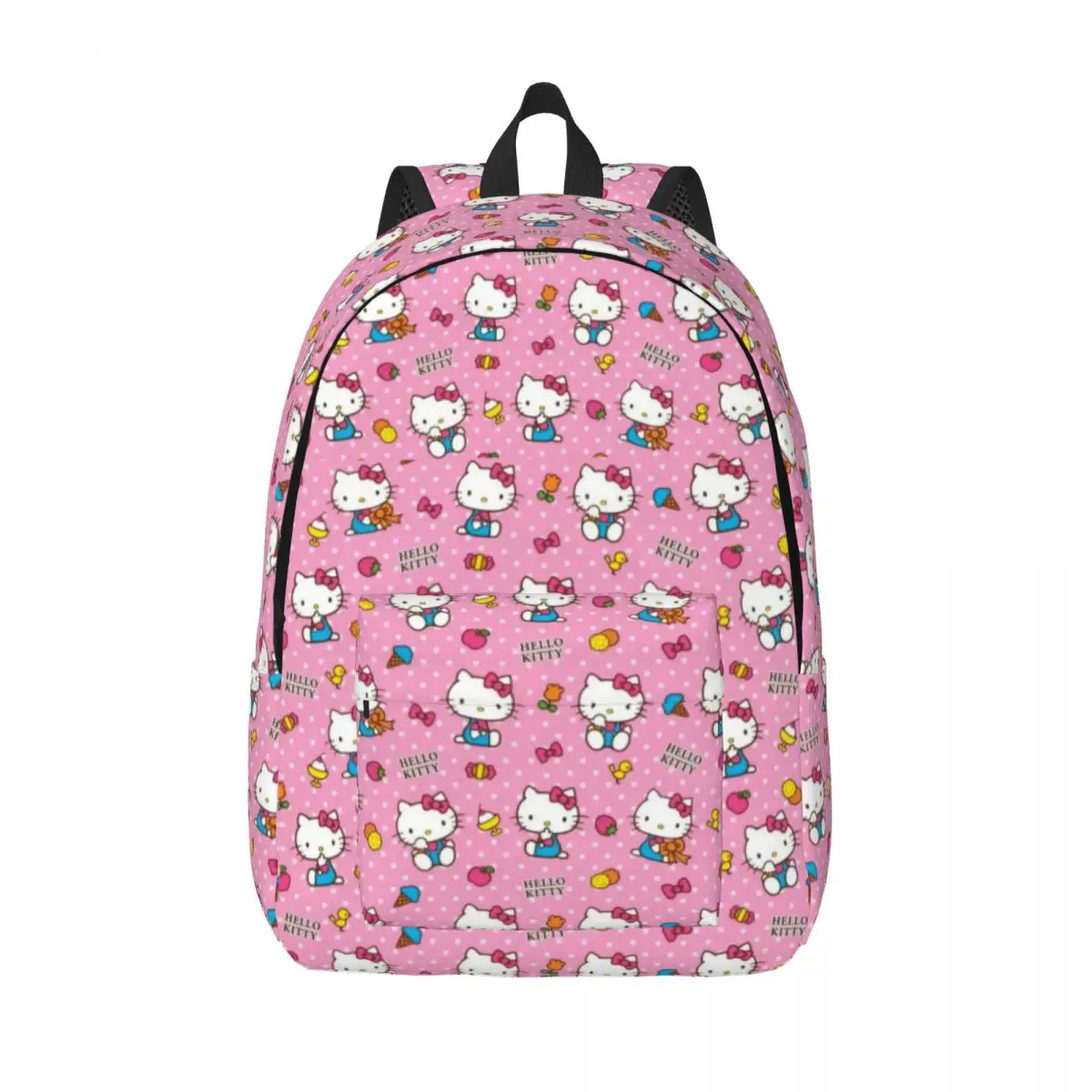 Custom Hello Kitty Pattern Canvas Backpacks for Girls Boys Sanrio Cartoon College School Travel Bags Bookbag Fits 15 Inch Laptop