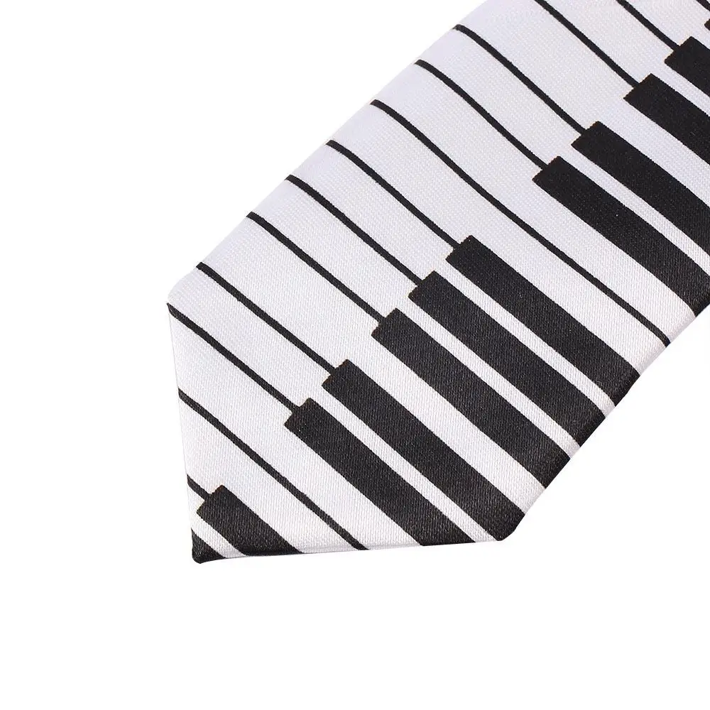 Polyester Classic Fashion Fancy Dress Music Tie Black & White Piano Keyboard Necktie Skinny Tie