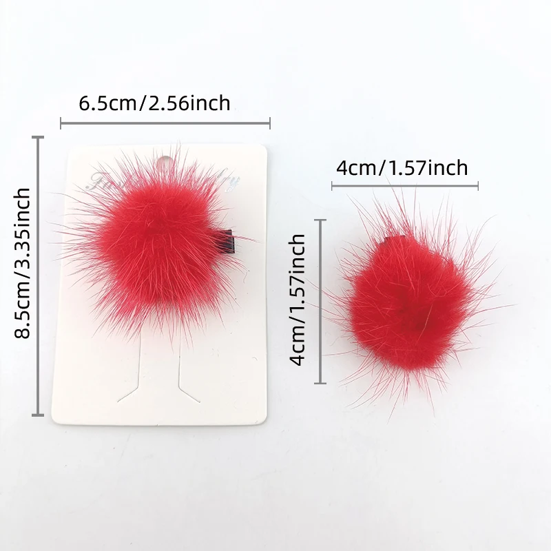 2 PCS 4cm Mink BallSweet Women Colorful Young Netizen Simple Y2k Girl Solid Cute Plush Accessories Bangs Hairpin Hair Clips