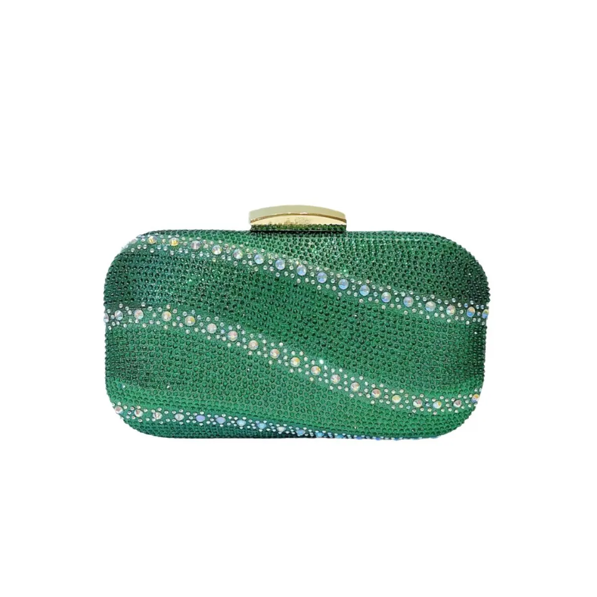 Vintage Emerald Green Wave Rhinestone Evening Clutch Bag, Luxury Formal Dinner Hand Purse For Mature Women Wedding Crossbody Bag