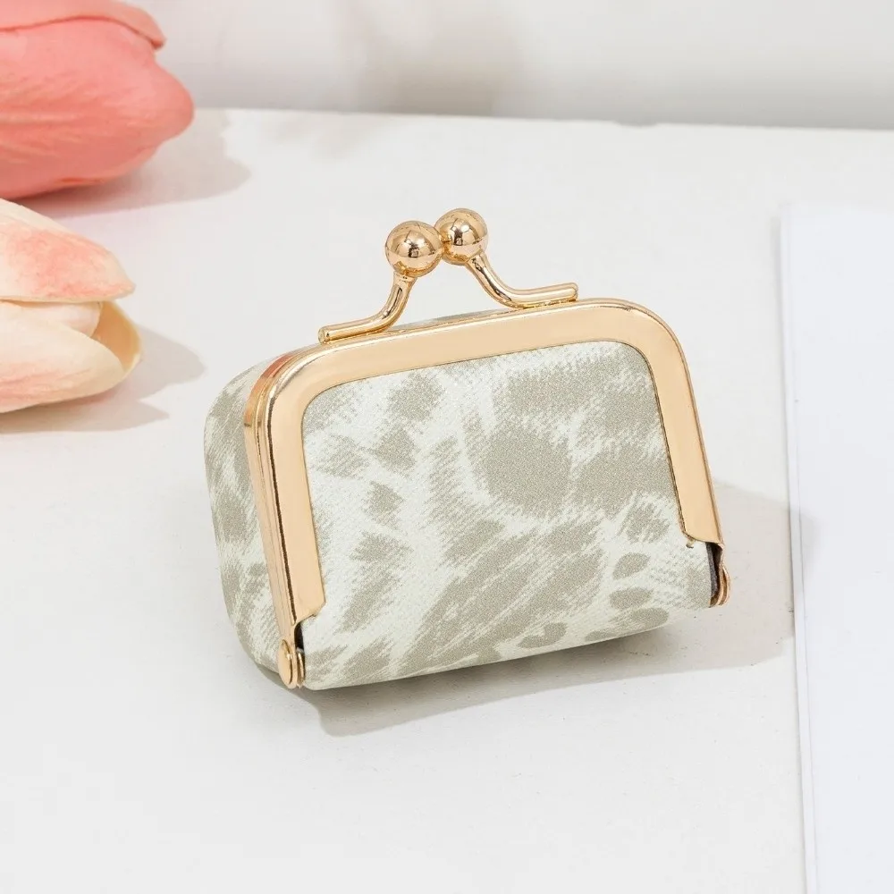 Leopard Print Kiss Lock Coin Purse PU Leather Solid Color Leather Jewelry Bag Multifunctional Mini Small Item Bag