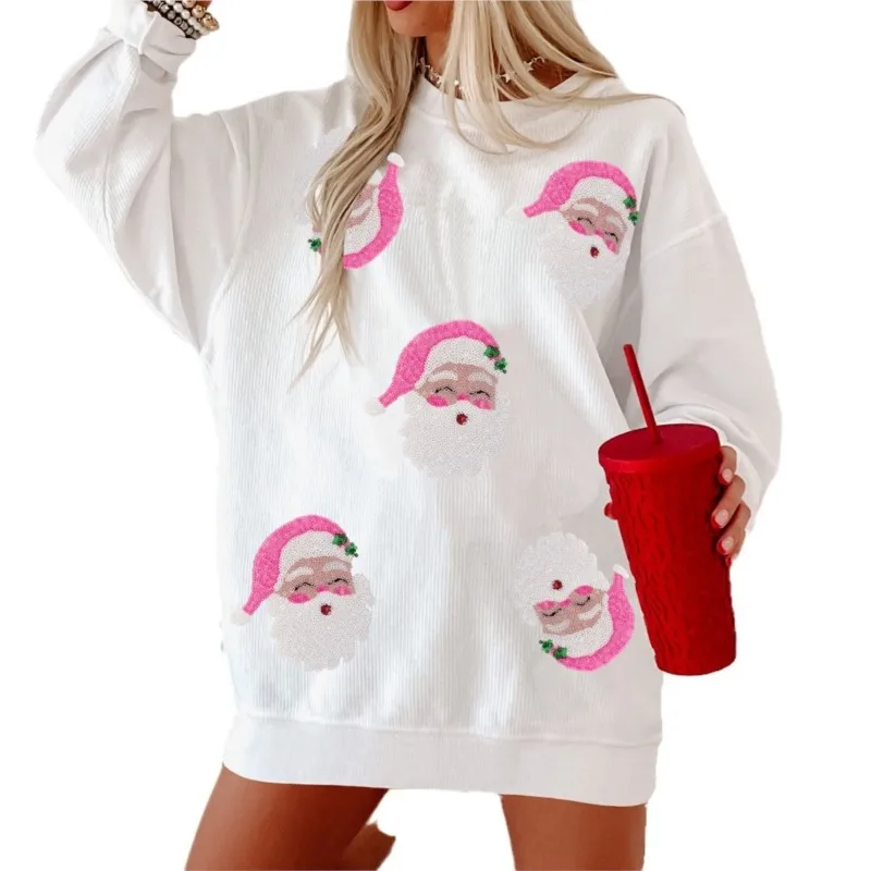2025 Autumn Glitter Patchwork Cute Santa Claus Sweatshirt Long Sleeve Loose Casual New In Hoodies & Sweatshirts Y2k Hoodie