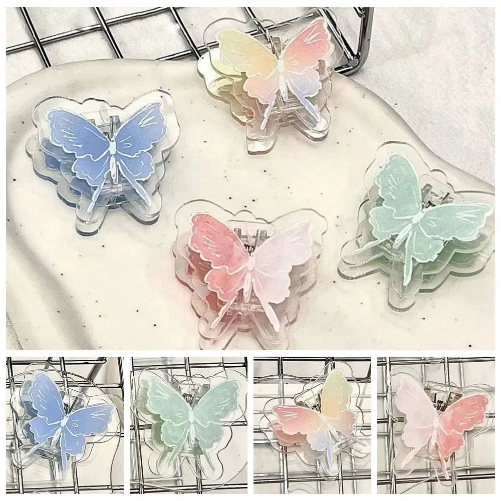 Акриловая скрепка для бумаг с градиентной бабочкой Y2k Скрепка для бумаг Симпатичная полипропиленовая клипса Акриловая декоративная мультяшная зажим для заметок Настольный органайзер