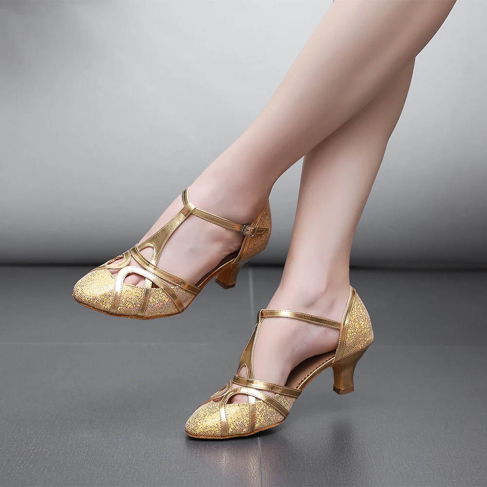 Women Latin Dance Shoes High-heeled Sequin Modern Salsa Dancing Shoes Soft-soled Indoor Professional Ballroom Dance Shoes