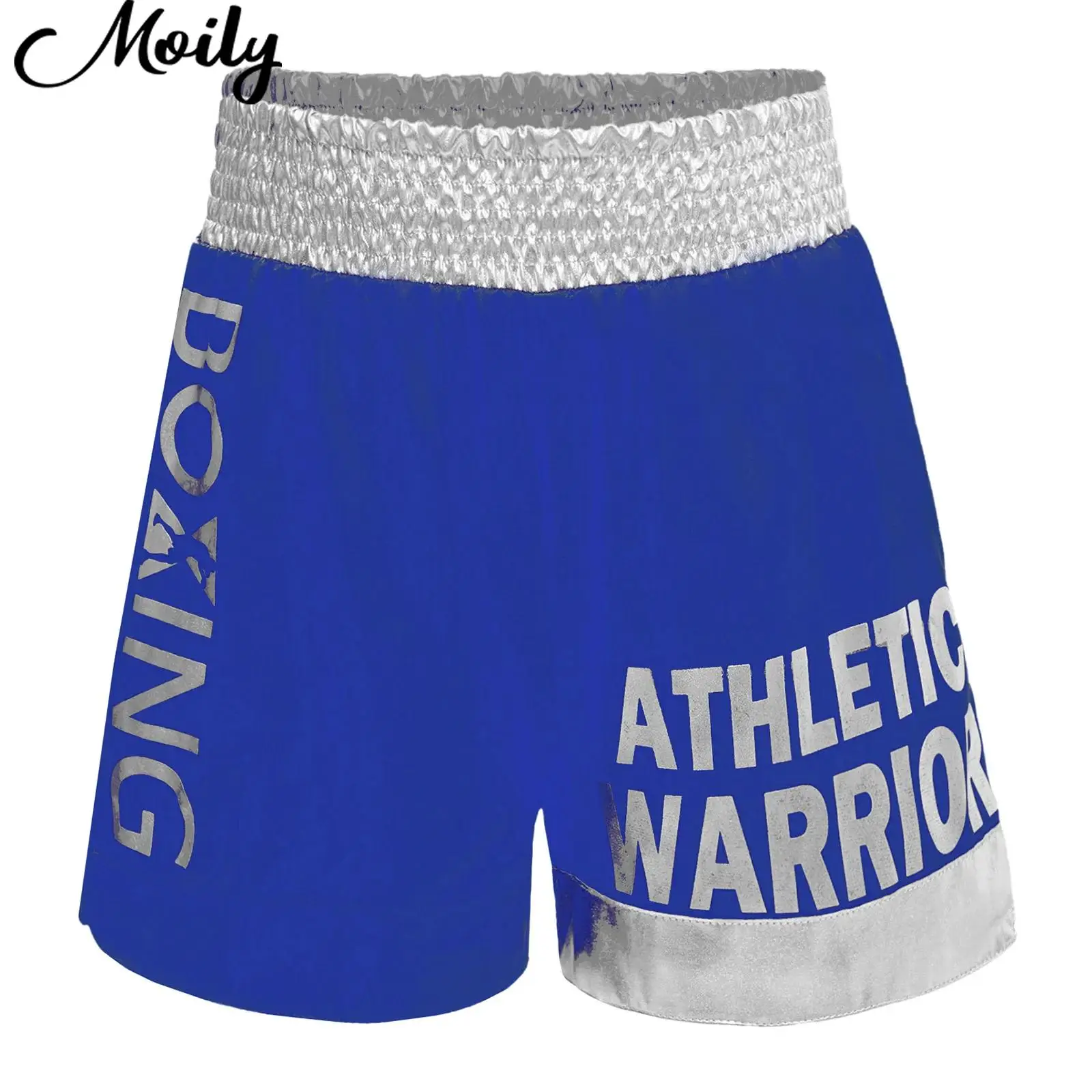 

Kids Boys Breathable Boxer Shorts MMA Clothes Kickboxing Fight Muay Thai Shorts Metallic Wide Side Slit Shorts Gym Sports Bottom