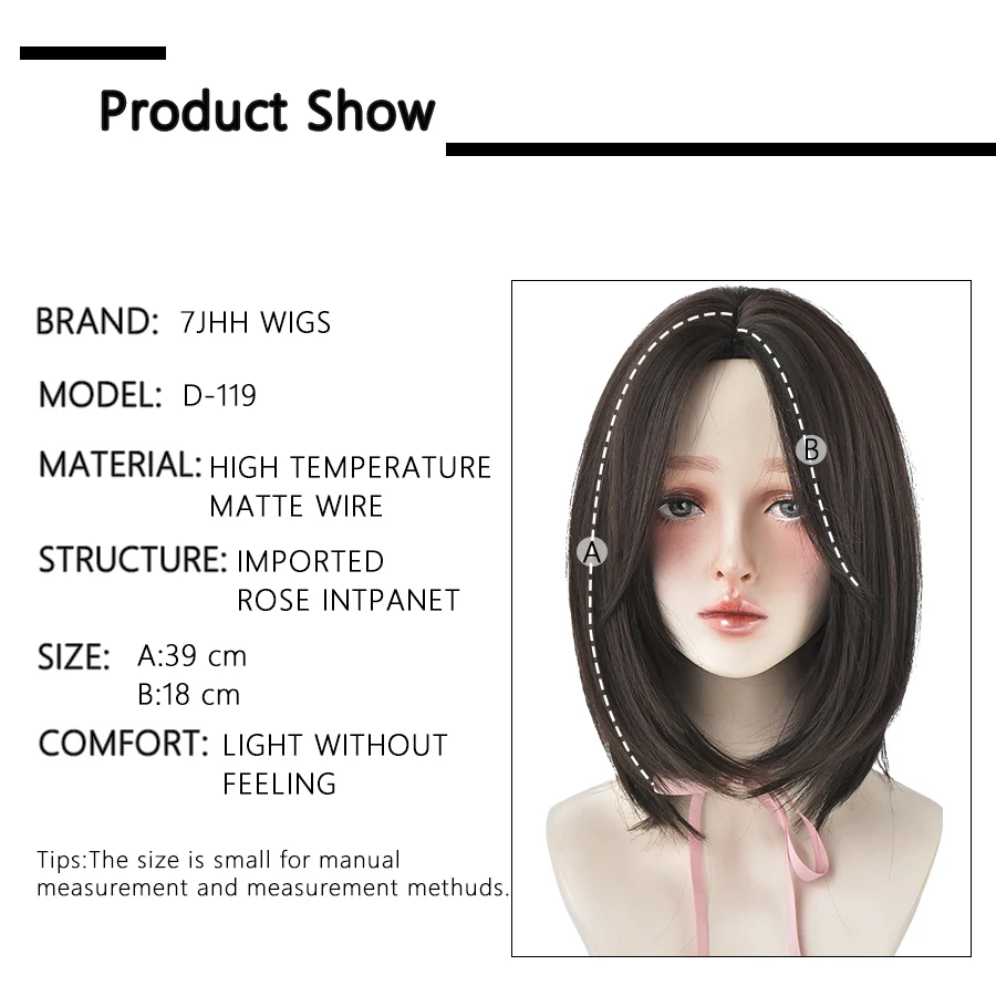 7JHH WIGS Short Bob Middle Part Straight Wig For Women Black Shoulder Length Heat Resistant High Temperature Crochet Hair