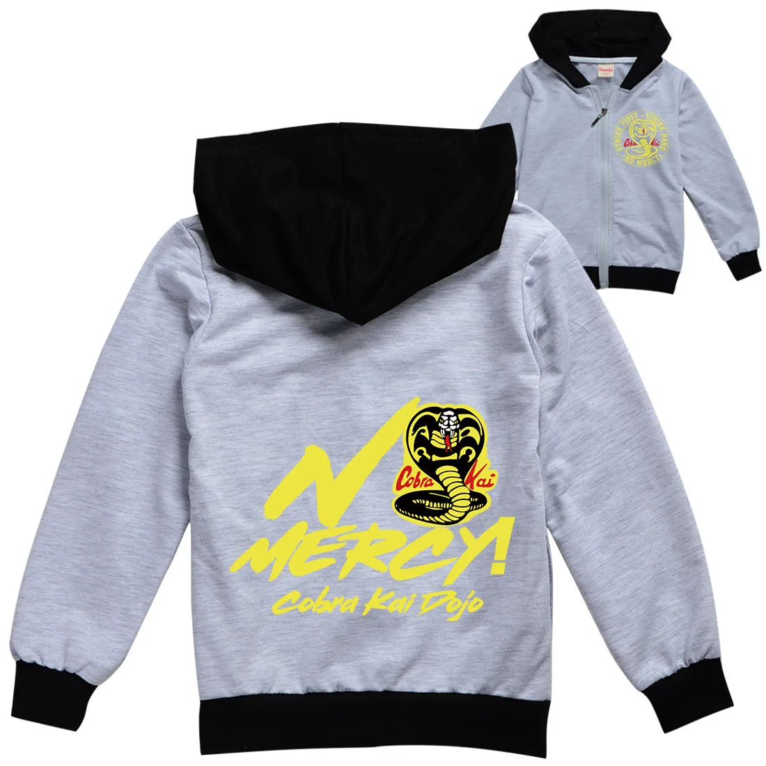 Abrigo con capucha y cremallera para niños, chaqueta de dibujos animados Cobra Kai, estampado de serpiente, Otoño, prendas de vestir, novedad