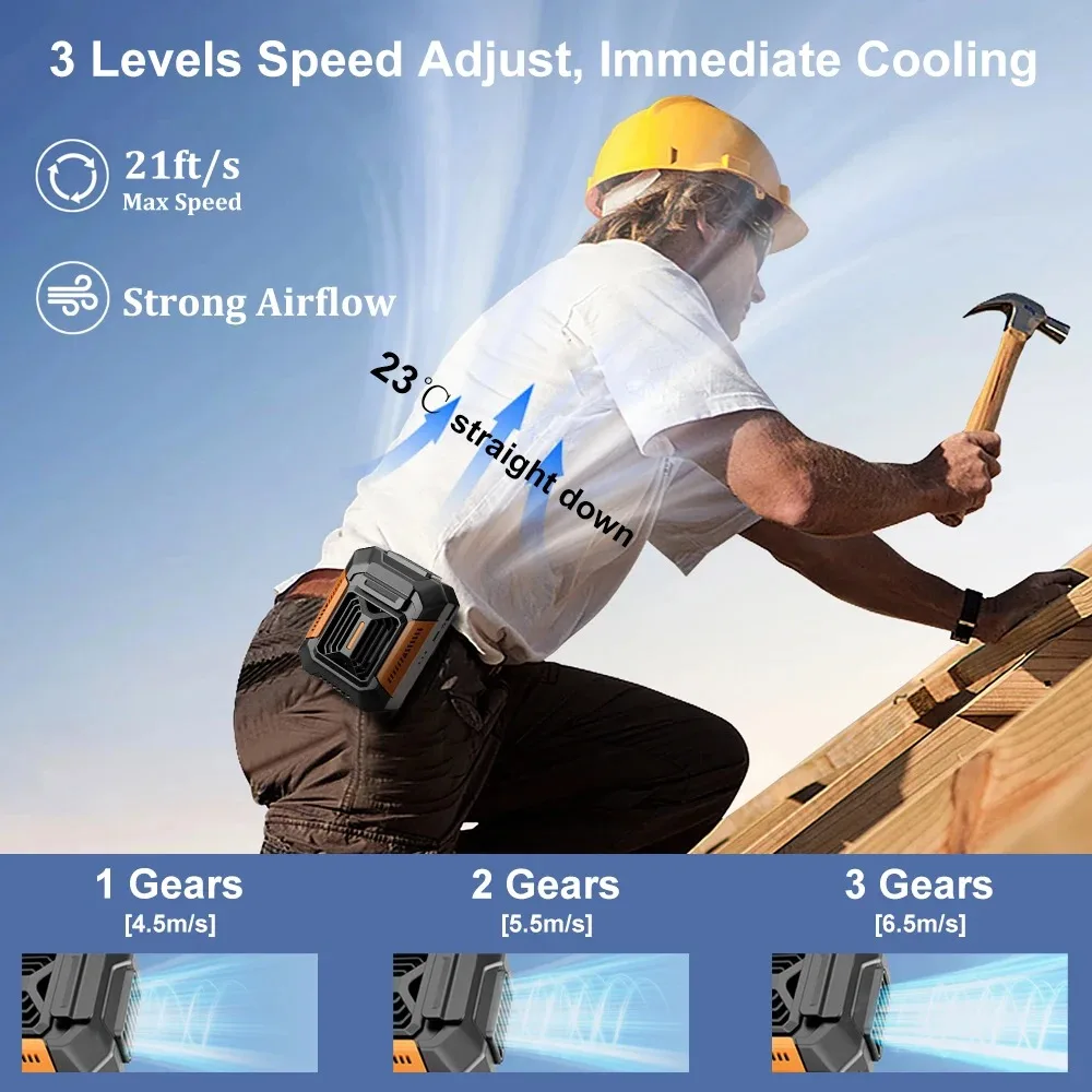 Portable Neck Fan 4000mAh USB Rechargeable Clip with LED Light & Power Bank, 3 Speeds for Outdoor Camping Sports Home Office view 3